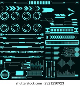 Virtual HUD Futuristic Elements Set Vector. Object Abstract Graphic. For Game Application User Interface Control Panel Illustration.