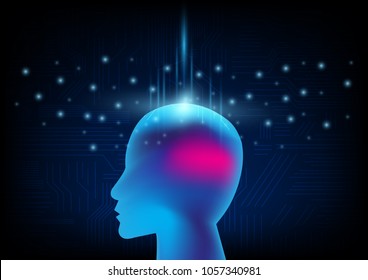 Virtual human on business and learning with electronic cyberspace as background. Vector illustration.