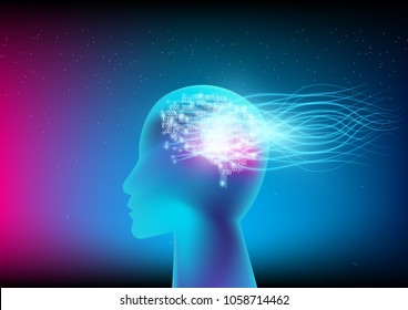 Virtual human on business and learning process. Vector illustration. Artificial Intelligence.