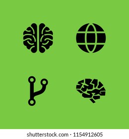 virtual icon. 4 virtual set with code fork symbol, brain and internet vector icons for web and mobile app