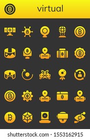 virtual icon set. 26 filled virtual icons.  Simple modern icons about  - Webcam, Bitcoin, Vpn, Hologram, panorama 360 , Virtual reality, Rotate, 3d modeling, Vr glasses, Bionic eye