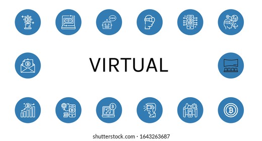 virtual icon set. Collection of Bitcoin, Fintech, Chatbot, Virtual reality, Augmented reality, Panorama icons