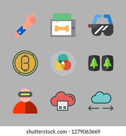 virtual icon set. vector set about bitcoin, cloud computing, ar glasses and rgb icons set.