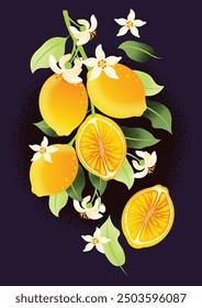 Virtual image of fruit "Lemon", flat, Noise Texture and Colorful illustration.