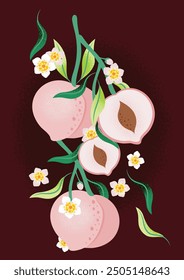 Virtual image of fruit "Peach", flat, Noise Texture and Colorful illustration.