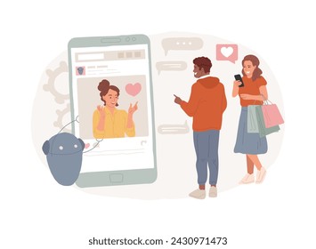 Virtueller Influencer isolierte Konzept Vektor-Illustration. Influencer Marketing, digitaler Agenturservice, virtueller Charakter, computergenerierte Person, Social Media, Markenavatar Vektor Konzept.