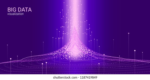 Virtual Information Stream. Digital Big Data Analysis. Cosmic Fractal with Movement of Glowing Elements. Technology Information Background. 3d Virtual Abstraction. Big Binary Data Wave Visualization.