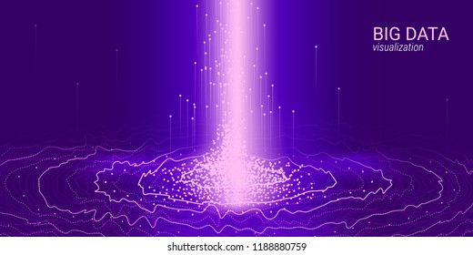 Virtual Information Stream. Digital Big Data Analysis. Cosmic Fractal with Movement of Glowing Elements. Technology Information Background. 3d Virtual Abstraction. Big Binary Data Wave Visualization.