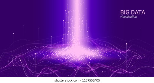 Virtual Information Stream. Digital Big Data Analysis. Cosmic Fractal with Movement of Glowing Elements. Technology Information Background. 3d Virtual Abstraction. Big Binary Data Wave Visualization.