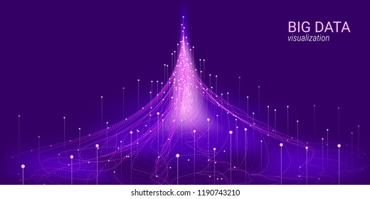 Virtual Information Stream. Digital Big Data Analysis. Cosmic Fractal with Movement of Glowing Elements. Technology Information Background. 3d Virtual Abstraction. Big Binary Data Wave Visualization.