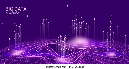 Virtual Information Stream. Digital Big Data Analysis. Cosmic Fractal with Movement of Glowing Elements. Technology Information Background. 3d Virtual Abstraction. Big Binary Data Wave Visualization.