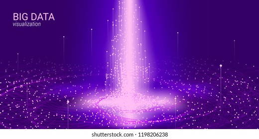 Virtual Information Stream. Digital Big Data Analysis. Cosmic Fractal with Movement of Glowing Elements. Technology Futuristic Background. 3d Virtual Abstraction. Big Binary Wave Visualization.