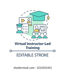 Virtual instructor-led training concept icon. Organizing corporate coaching program abstract idea thin line illustration. Isolated outline drawing. Editable stroke. Arial, Myriad Pro-Bold fonts used