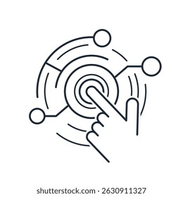 Contrôle interactif virtuel.  Capteurs d'équipement de plate-forme innovante .Panneau de commande tactile. Icône linéaire d'Image vectorielle isolée sur fond blanc.