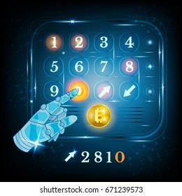 Virtual keyboard or keypad for bit coin rates with hand pointer svg