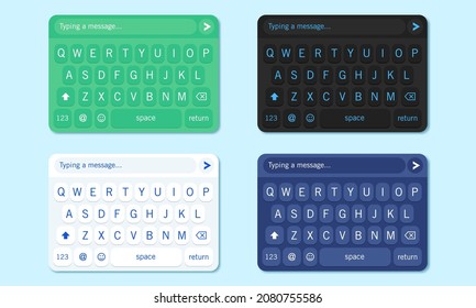 Virtual keyboard with various color set. Virtual touchscreen keypad for UI UX.