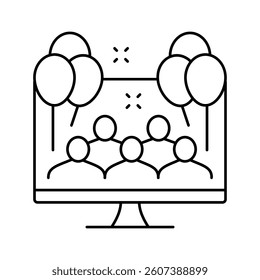 virtual kids party line icon vector. virtual kids party sign. isolated contour symbol black illustration