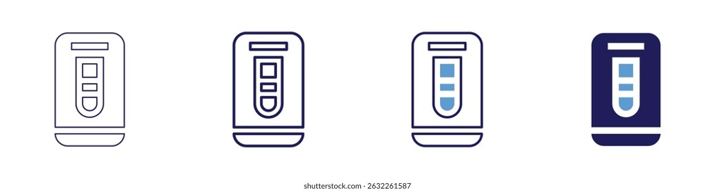 Ícone do laboratório virtual em 4 estilos diferentes. Linha Fina, Linha, Linha Negrito, Duotônico. Estilo duotônico. Traçado editável.