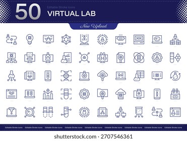 Icono de trazo de laboratorio virtual. Conjunto de iconos de línea de laboratorio virtual. paquete de iconos de trazo editable. Línea, delgado, Paquete de icono de estilo lineal. Totalmente personalizable