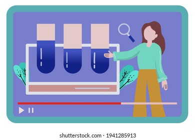 virtual learning science class with teacher and chemical glassware. Online education concept isolated vector