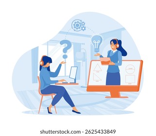 Virtual Learning Session. A virtual learning session depicting remote teaching, real time communication, and collaboration.