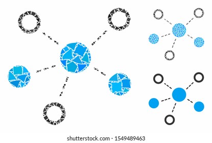 Virtual links composition of joggly pieces in variable sizes and color tinges, based on virtual links icon. Vector humpy pieces are organized into collage.