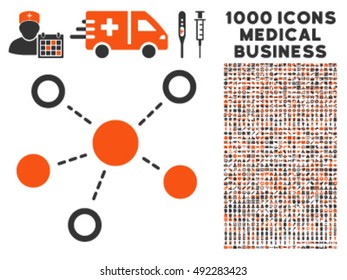 Virtual Links icon with 1000 medical business orange and gray vector design elements. Set style is flat bicolor symbols, white background.