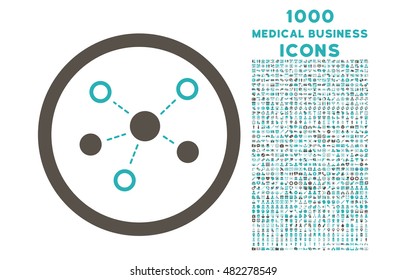 Virtual Links rounded vector bicolor icon with 1000 medical business icons. Set style is flat pictograms, grey and cyan colors, white background.