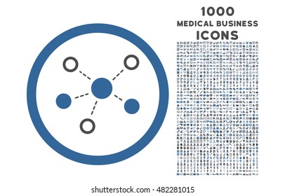 Virtual Links rounded vector bicolor icon with 1000 medical business icons. Set style is flat pictograms, cobalt and gray colors, white background.