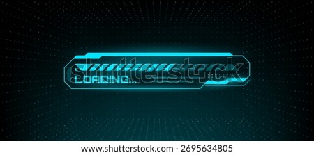Virtual loading bar design with progress meter indicating data download. Digital interface graphic for system update or game install. Futuristic hud element.