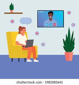 Amor virtual. Pareja enamorada hablando de skype