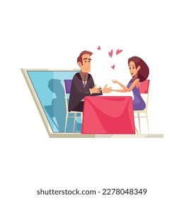 Icono plano de aplicación de citas de amor virtual con hombre y mujer que pasan tiempo juntos ilustración vectorial