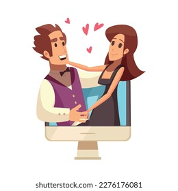 Virtual love dating app website flat icon with happy loving man and woman vector illustration