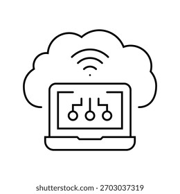 vetor de ícone de linha de computação em nuvem de máquina virtual. sinal de computação em nuvem de máquina virtual. símbolo de contorno isolado ilustração em preto