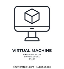 Virtual machine editable stroke outline icon isolated on white background flat vector illustration. Pixel perfect. 64 x 64.