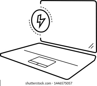 Virtual machine on laptop. Vector flat outline icon illustration isolated on white background.
