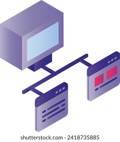 Virtual Machine Terminal isometric Concept, Deep Link SEO Digital Marketing Vector Design Cloud computing and Internet hosting services Symbol, Website Indexing Sign, Internal Links stock illustration