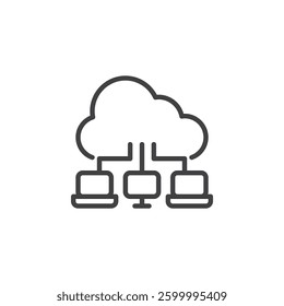 Virtual Machines in Cloud line icon. linear style sign for mobile concept and web design. A cloud with multiple virtual screens outline vector icon. Symbol, logo illustration. Vector graphics