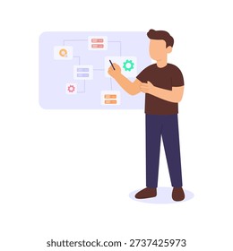 Virtual Machines, running isolated systems on shared hardware, Flat vector character illustration