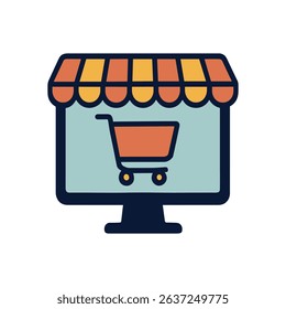 Virtual marketplace depicted on a monitor illustration design element