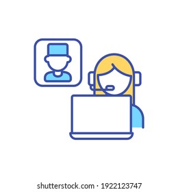 Encuentro virtual entre el paciente y el médico icono de color RGB. Experiencia médica en línea. Llamar para una cita con el médico. Comunicación de telesalud, asistencia sanitaria electrónica. Ilustración vectorial aislada