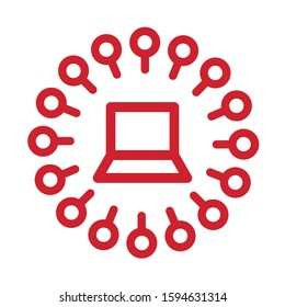 Virtual meeting. Brainstorming and teamwork. Distance learning education flat vector icon isolated on white background.