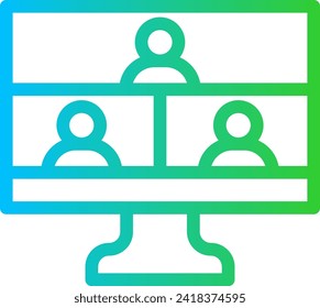 Virtual meeting digitalization business icon with blue and green gradient outline style. virtual, communication, online, technology, home, business, video. Vector Illustration
