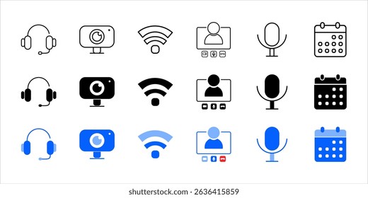 Virtual Meeting Equipment Icon Pack Set
