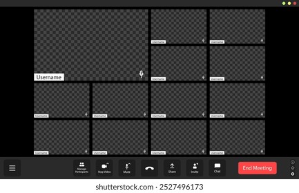 Virtual meeting with a grid of empty participant boxes reflecting a quiet, collaborative online environment