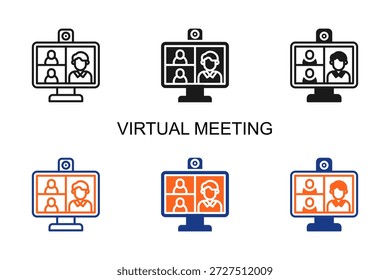 Icono de reunión virtual Ilustración vectorial de estilos múltiples