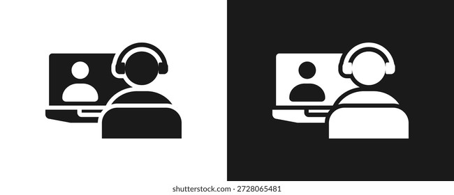 Ícone De Reunião Virtual Define Glifo Em Plano De Fundo Branco E Preto