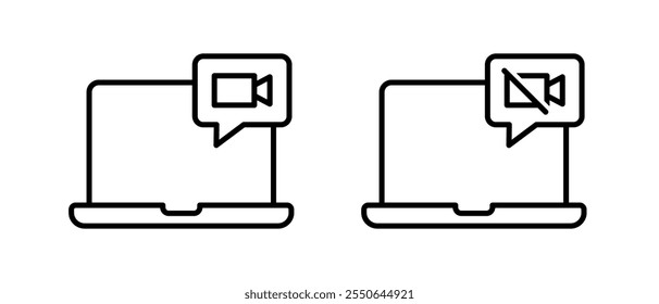 Conjunto de Vectores de icono de reunión virtual. Ordenador portátil con el símbolo de la cámara