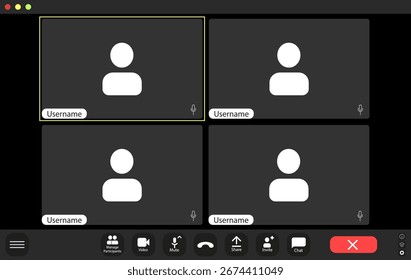 Layout de reunião virtual com vários participantes no modo de exibição de grade