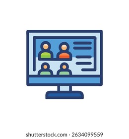 Virtual meeting on screen depicting people online communication